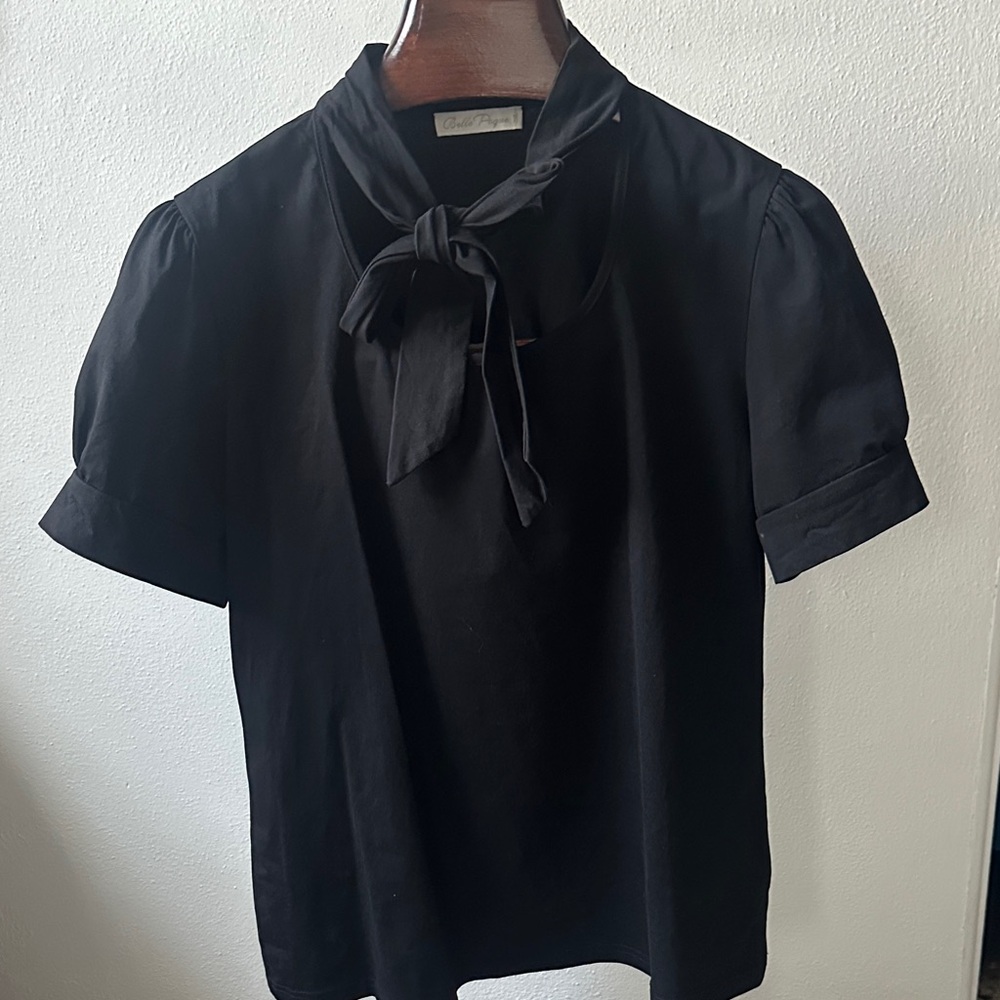 Chic Black Women's Blouse with Bow Detail
